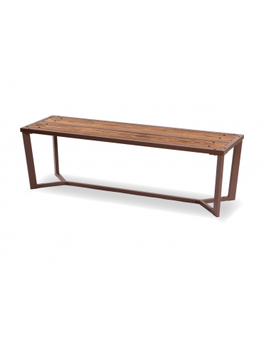 Panchina senza schienale variante Corten/Marrone - struttura in acciaio, seduta con doghe in legno - cm150x45x45h