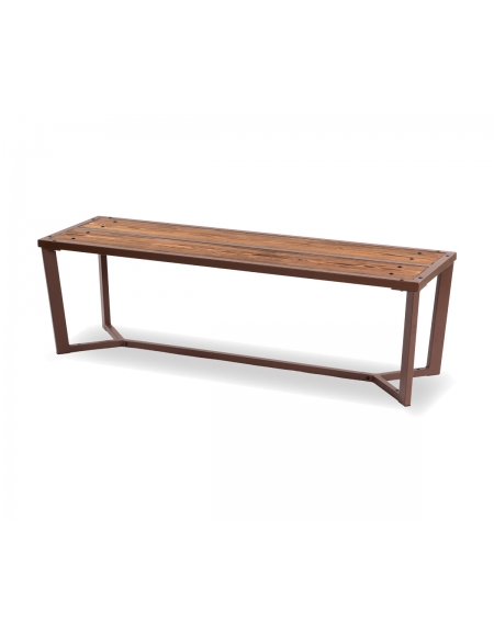 Panchina senza schienale variante Corten/Marrone - struttura in acciaio, seduta con doghe in legno - cm150x45x45h