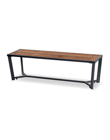 Panchina senza schienale variante Grigio Micaceo/Marrone - struttura in acciaio - seduta con doghe in legno - cm 150x45x45h