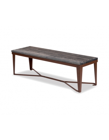 Panchina senza schienale variante Corten/Grigio - struttura in acciaio - seduta con doghe in legno - cm 150x45x45h