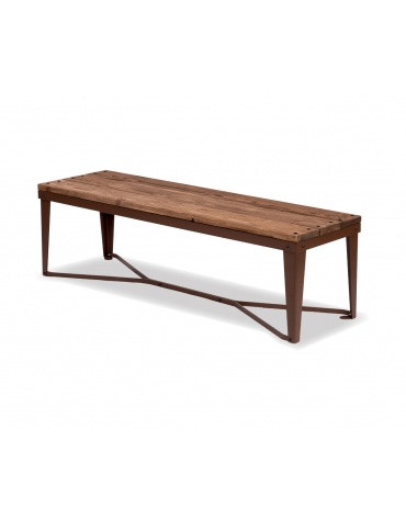 Panchina senza schienale variante Corten/Marrone - struttura in acciaio - seduta con doghe in legno - cm 150x45x45h