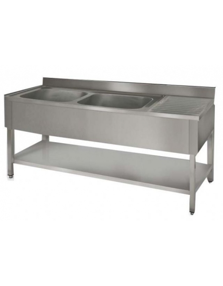 Lavatoio inox 2 vasche +gocc. destro Dimensioni cm.180x70x85/90h Lavatoio inox 2 vasche +gocc. destro Dimensioni cm.180x70x85/90h