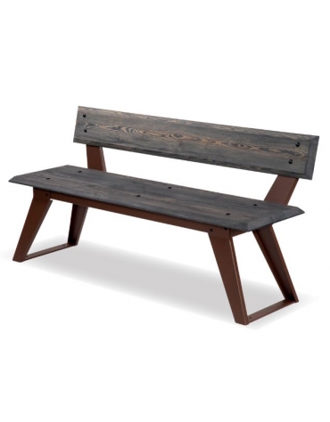 Panca per esterno in legno ed acciaio zincato - colore Corten/Grigio - cm 150x43x73h