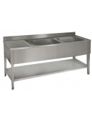 Lavatoio inox 2 vasche con ripiano di fondo + gocciolatoio sinistro - Dimensioni cm.150x60x85/90h