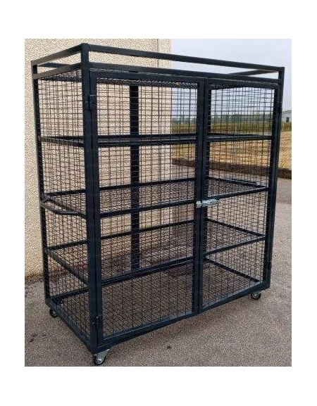 Armadio porta attrezzi con pareti e 4 ripiani in rete metallica, cm 150x75x165h