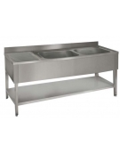Lavatoio inox 2 vasche + gocciolatoio sinistro con ripiano di fondo Dimensioni cm.180x70x85/90h