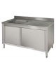 Lavatoio lavello inox armadiato con ante scorrevoli - 1 vasca con gocciolatoio destro - cm 120x60x85/90h