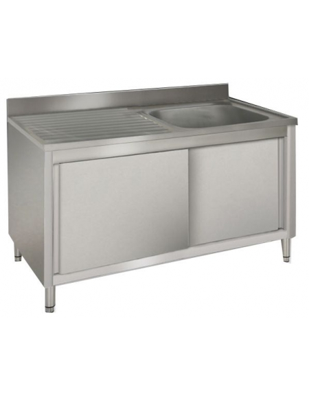 Lavatoio inox armadiato 1 vasca+gocciolatoio sx cm 130x70x85h