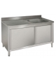 Lavatoio lavello inox armadiato ante scorrevoli - 1 vasca con gocciolatoio sinistro - cm 140x70x85/90h