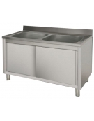 Lavatoio inox armadiato con ante scorrevoli 2 vasche - Dimensioni cm.130x60x85/90h