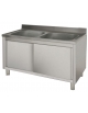 Lavatoio lavello inox armadiato con ante scorrevoli - 2 vasche - Dimensioni cm 140x70x85/90h