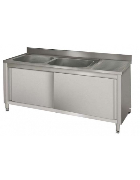 Lavatoio inox 2 vasche+gocc. destro Dimensioni cm.150x60x85/90h