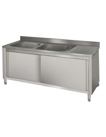 Lavatoio inox 2 vasche+gocc. destro Dimensioni cm.160x60x85/90h