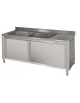 Lavatoio inox armadiato con ante scorrevoli 2 vasche + gocciolatoio destro Dimensioni cm.200x60x85/90h