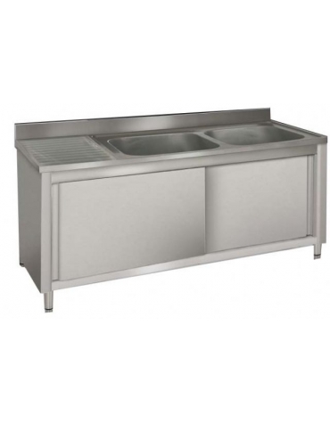 Lavatoio inox 2 vasche+gocc. sinistro Dimensioni cm.150x60x85/90