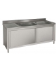 Lavatoio inox armadiato con ante scorrevoli 2 vasche + gocciolatoio sinistro cm 150x70x85/90h