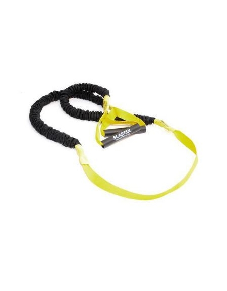 Elastico Stroops giallo con maniglie, ideale per pedana Bosu e step, resistenza leggera. Lunghezza 215 cm.