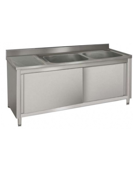 Lavatoio inox 2 vasche + gocciolatoio sinistro cm 170x70x85/90h