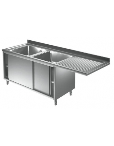 Lavatoio inox armadiato 2 vasche+gocc. destro cm 190x60x85h