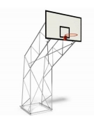 Impianto basket a traliccio in acciaio zincato, smontato, fisso, con tabellone in legno, sbalzo 220 cm.