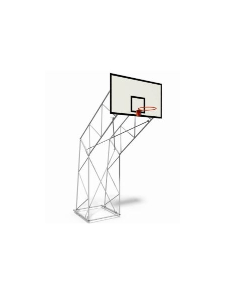 Impianto basket a traliccio in acciaio zincato, smontato, fisso, con tabellone in legno, sbalzo 220 cm.