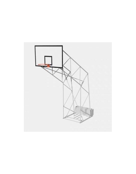 Impianto basket a traliccio in acciaio zincato, smontato, trasportabile, con tabellone in legno, sbalzo 220 cm.