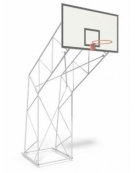 Impianto basket a traliccio in acciaio zincato, smontato, fisso, con tabellone in resina melaminica, sbalzo 220 cm.