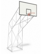 Impianto basket a traliccio in acciaio zincato, smontato, fisso, con tabellone in resina melaminica, sbalzo 220 cm.