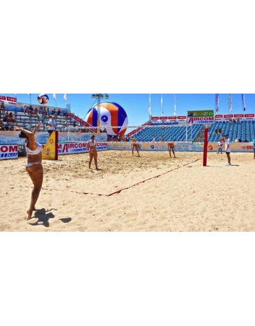 Impianto in acciaio bussola tridimensionale, adatto anche per il beach-tennis, dotato di 6 pali in legno.