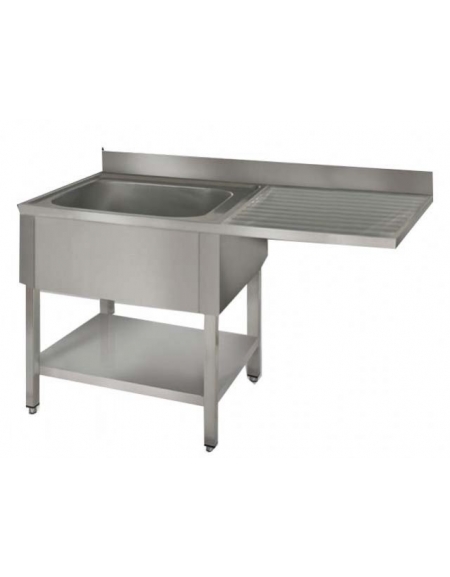 Lavatoio inox con ripiano 1 vasca+gocc. destro cm 130x60x85/90h