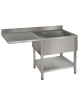 Lavatoio lavello inox 1 vasca con gocciolatoio sinistro a sbalzo - ripiano di fondo - cm 130x60x85/90h