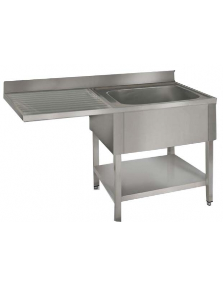 Lavatoio inox con ripiano 1 vasca+gocc.sinistro cm 140x60x85h Lavatoio inox con ripiano 1 vasca+gocc.sinistro cm 140x60x85h