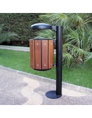 Cestino portarifiuti in legno con listoni di iroko - Capacità litri 33 - filo pavimento - cm 34x46x105h
