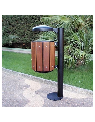 Cestino portarifiuti in legno con listoni di iroko - Capacità litri 33 - filo pavimento - cm 34x46x105h
