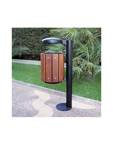 Cestino portarifiuti in legno con listoni di iroko - Capacità litri 33 - filo pavimento - cm 34x46x105h
