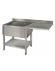 Lavatoio lavello inox 1 vasca con gocciolatoio destro a sbalzo - ripiano di fondo - cm 140x70x85/90h