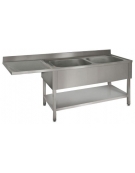 Lavatoio lavello inox con ripiano 2 vasche + gocciolatoio sinistro a sbalzo cm 160x60x85h