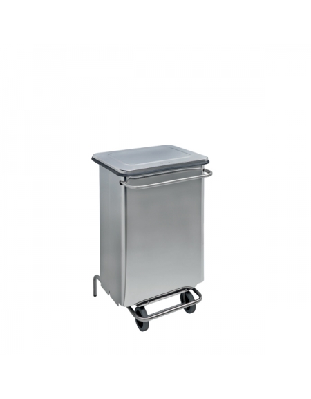 Pattumiera rettangolare inox con 2 ruote. Pedale, estrazione sacco anteriore. Litri: 100 cm 49x50x101h