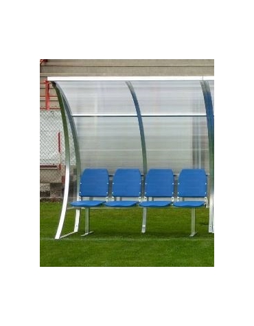Panchina allenatori ONDA da 2 mt/l - 4 posti - in alluminio, coperture policarbonato trasparente - cm 210x143x217h