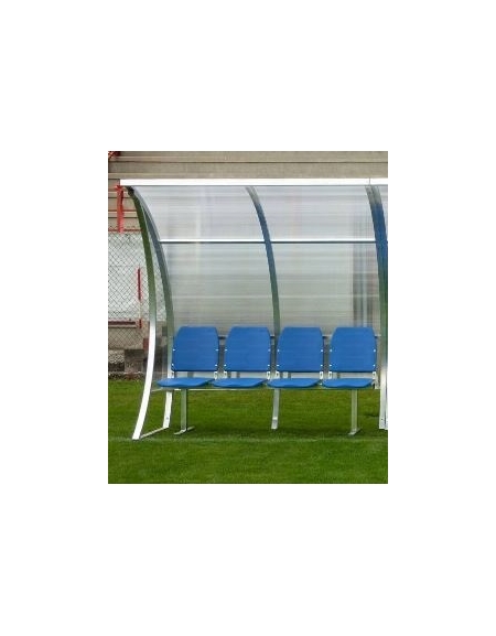 Panchina allenatori ONDA da 2 mt/l - 4 posti - in alluminio, coperture policarbonato trasparente - cm 210x143x217h