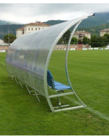 Panchina allenatori ONDA da 2 mt/l - 4 posti - in alluminio, coperture policarbonato trasparente - cm 210x143x217h