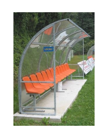 Panchina mod. Standard da 5 mt/l - 10 posti - in acciaio zincato a caldo, copertura policarbonato trasparente