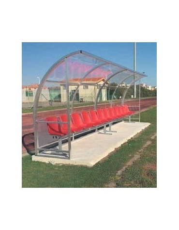 Panchina modello "Standard" da 3 metri in alluminio, copertura in policarbonato trasparente.