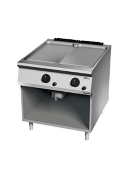 Fry top a gas su vano aperto, 16 kw, 1/3 piastra rigata, consumo gas 1,69 m³/h - sup. di cottura cm 74,9x69,8  - dim. 80x90x90h