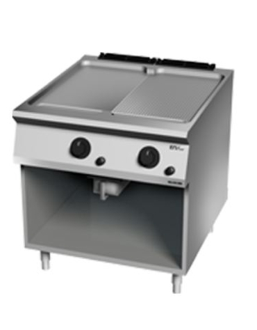 Fry top a gas su vano aperto, 16 kw, 1/3 piastra rigata, consumo gas 1,69 m³/h - sup. di cottura cm 74,9x69,8  - dim. 80x90x90h