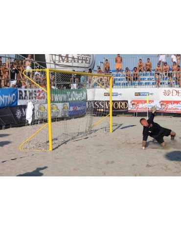 Coppia porte beach soccer 5,5x2,2 metri in alluminio sez. 80 mm., traversa divisa, mobili, gomiti saldati.
