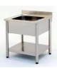 Lavatoio lavello inox con gambe tonde 1 vasca con ripiano di fondo - Dimensioni cm 90x70x85/90h