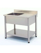 Lavatoio inox gambe tonde 1 vasca + gocciolatoio destro con ripiano di fondo cm 130x60x85/90h
