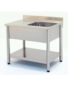 Lavatoio inox gambe tonde 1 vasca + gocc.sinistro cm.130x60x85/9