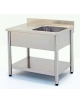 Lavatoio inox gambe tonde 1 vasca con gocciolatoio sinistro - ripiano di fondo - cm 130x70x85/90h